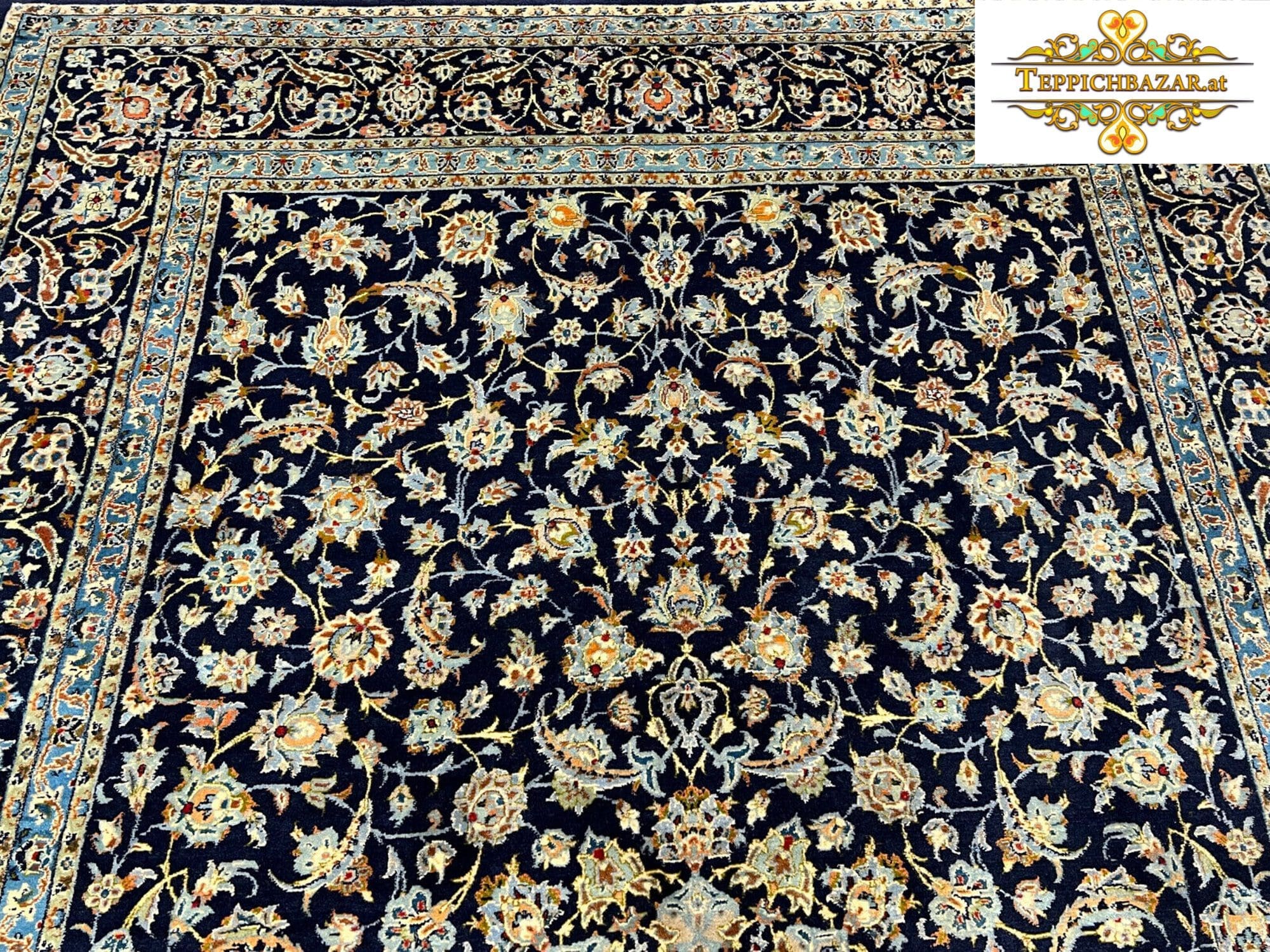 Perserteppich Kashan 314 x 200 cm Wolle Seide handgeknüpft