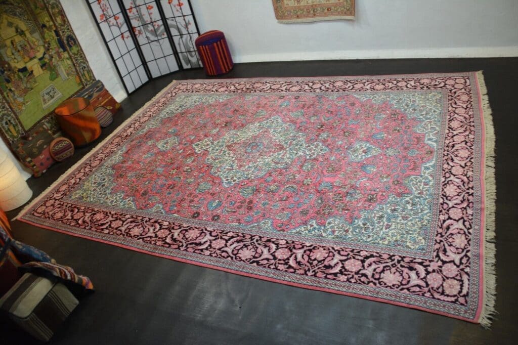 nr-48-handgeknupfter-original-teppich-aus-kaschmir-und-seide-fein-ca-373-1 Orientteppich ca. 373 x 273 cm Seide handgeknüpft
