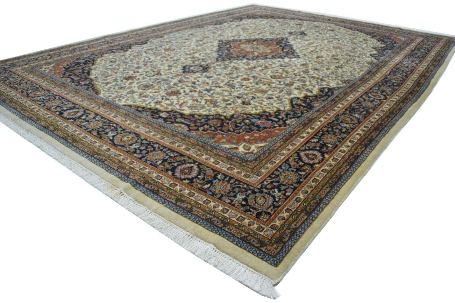 nr-eck4496-handgeknupfter-indischer-wollteppich-aus-kaschmir-ca-344-x-250-cm-1 Orientteppich Indien 344 x 250 cm Wolle handgeknüpft