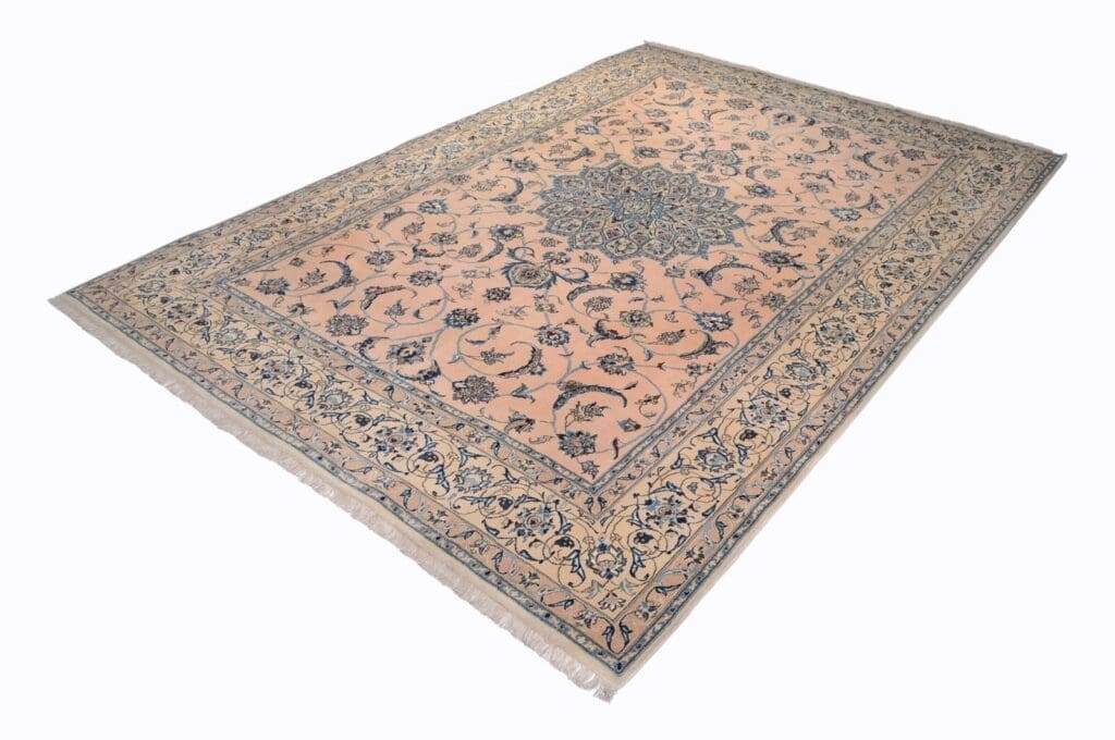 h1-handgeknupfter-orientteppich-perser-nain-9-la-in-rosa-300x200-cm-aus-2 Perserteppich Nain 300x200 cm Schurwolle handgeknüpft