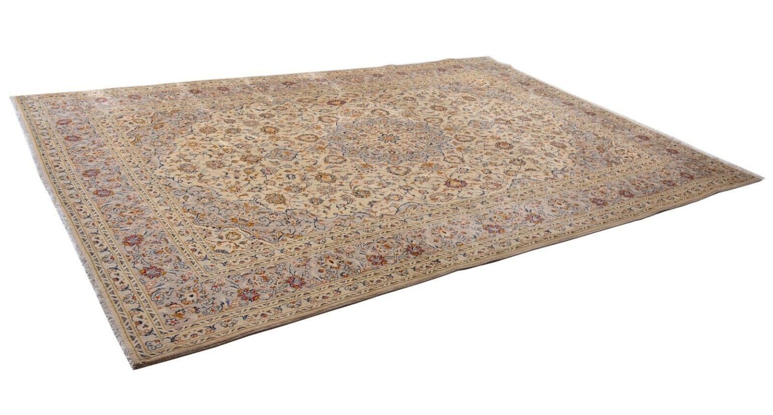 h1-handgeknupfter-orientteppich-perser-kashan-in-beige-350-x-245-cm-neuwertig Perserteppich Kashan 350 x 245 cm Wolle handgeknüpft