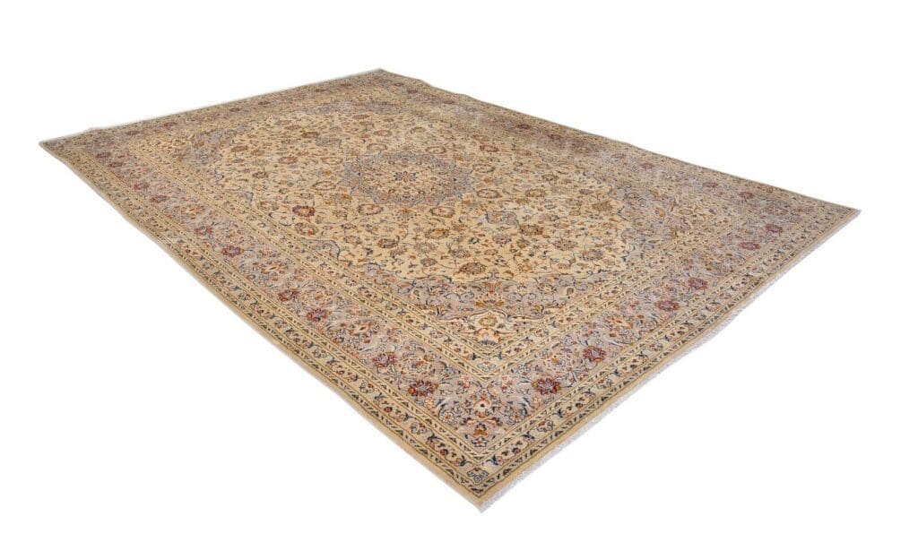 h1-handgeknupfter-orientteppich-perser-kashan-in-beige-350-x-245-cm-neuwertig-1 Perserteppich Kashan 350 x 245 cm Wolle handgeknüpft