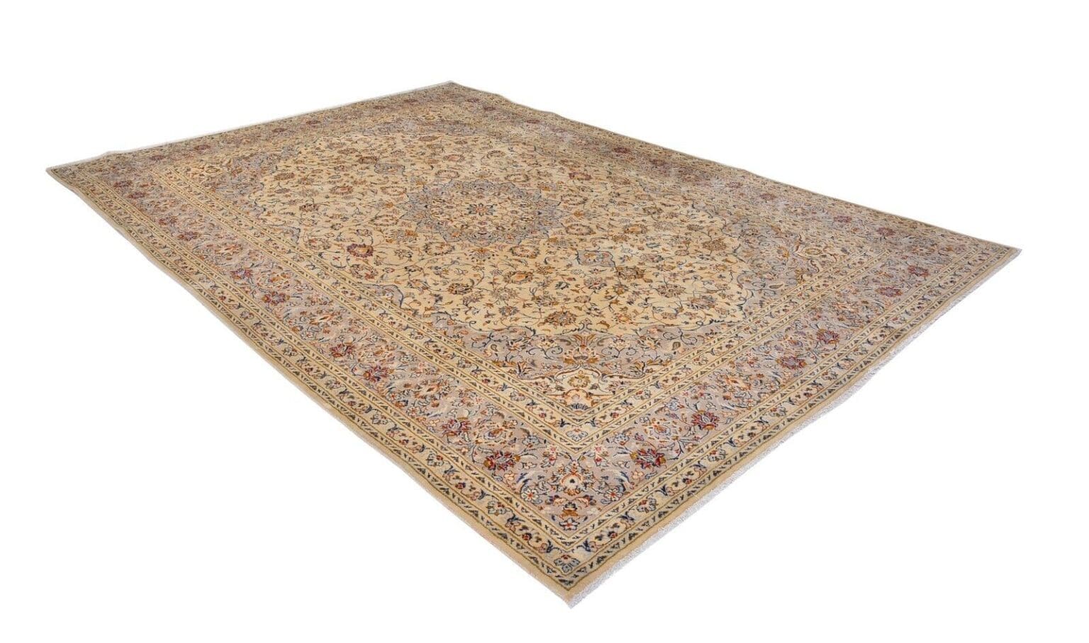 h1-handgeknupfter-orientteppich-perser-kashan-in-beige-350-x-245-cm-neuwertig-1 Perserteppich Kashan 350 x 245 cm Wolle handgeknüpft