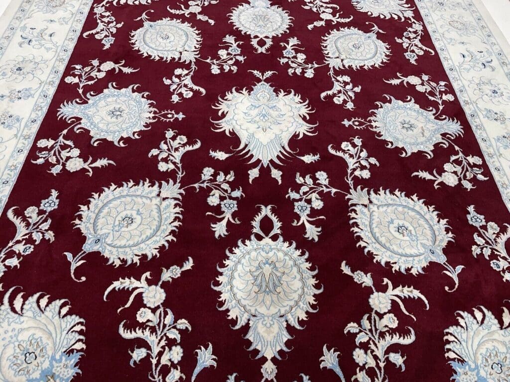 nain-6la-super-fein-perserteppich-300x250-cm-500000-knoten-m-dunkel-rot-2 Perserteppich Nain 300x250 cm Seide handgeknüpft