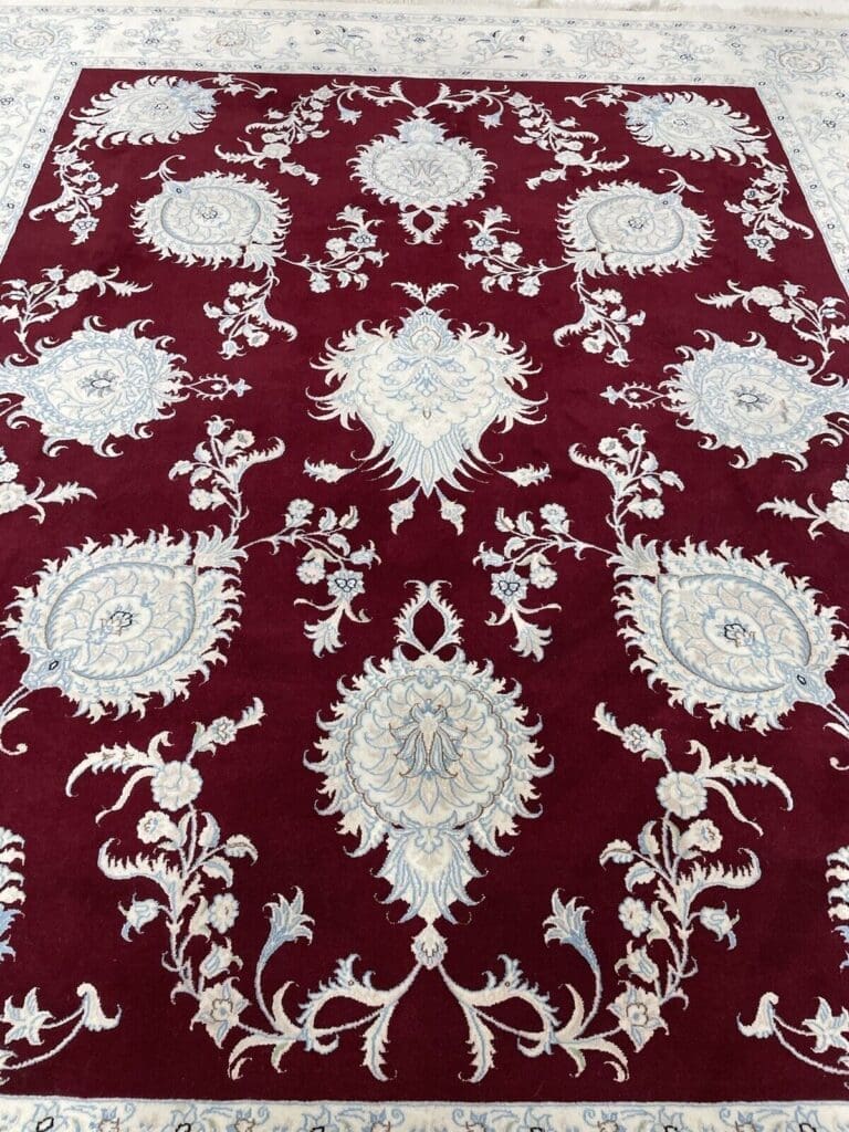nain-6la-super-fein-perserteppich-300x250-cm-500000-knoten-m-dunkel-rot-3 Perserteppich Nain 300x250 cm Seide handgeknüpft