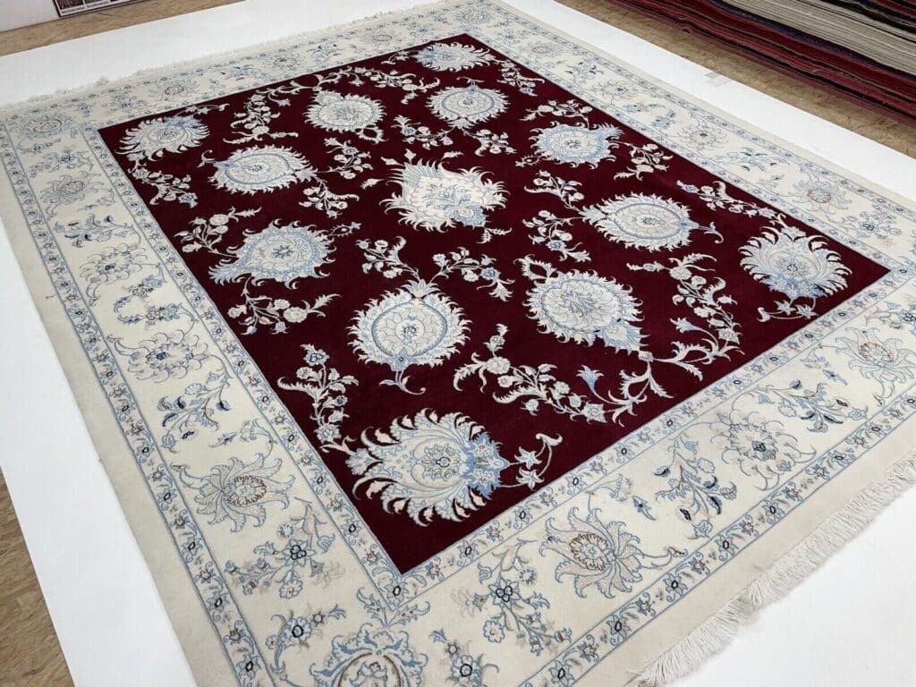 nain-6la-super-fein-perserteppich-300x250-cm-500000-knoten-m-dunkel-rot-5 Perserteppich Nain 300x250 cm Seide handgeknüpft