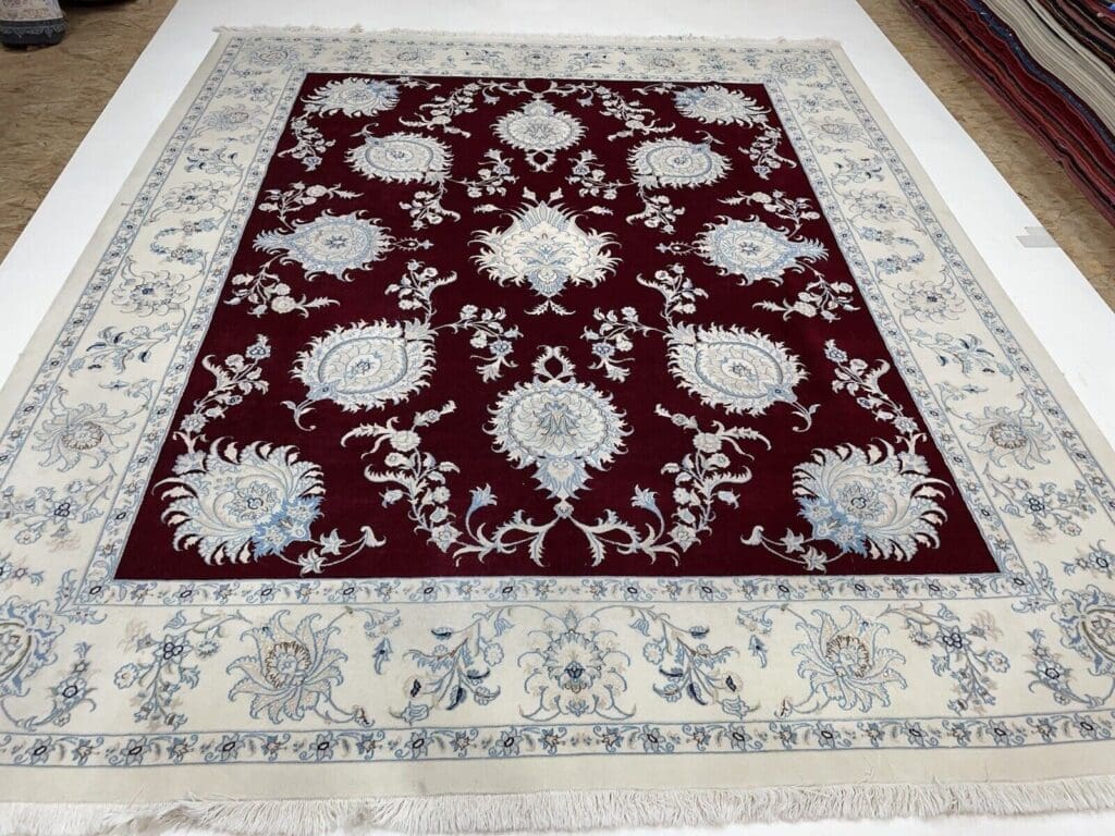 nain-6la-super-fein-perserteppich-300x250-cm-500000-knoten-m-dunkel-rot-9 Perserteppich Nain 300x250 cm Seide handgeknüpft