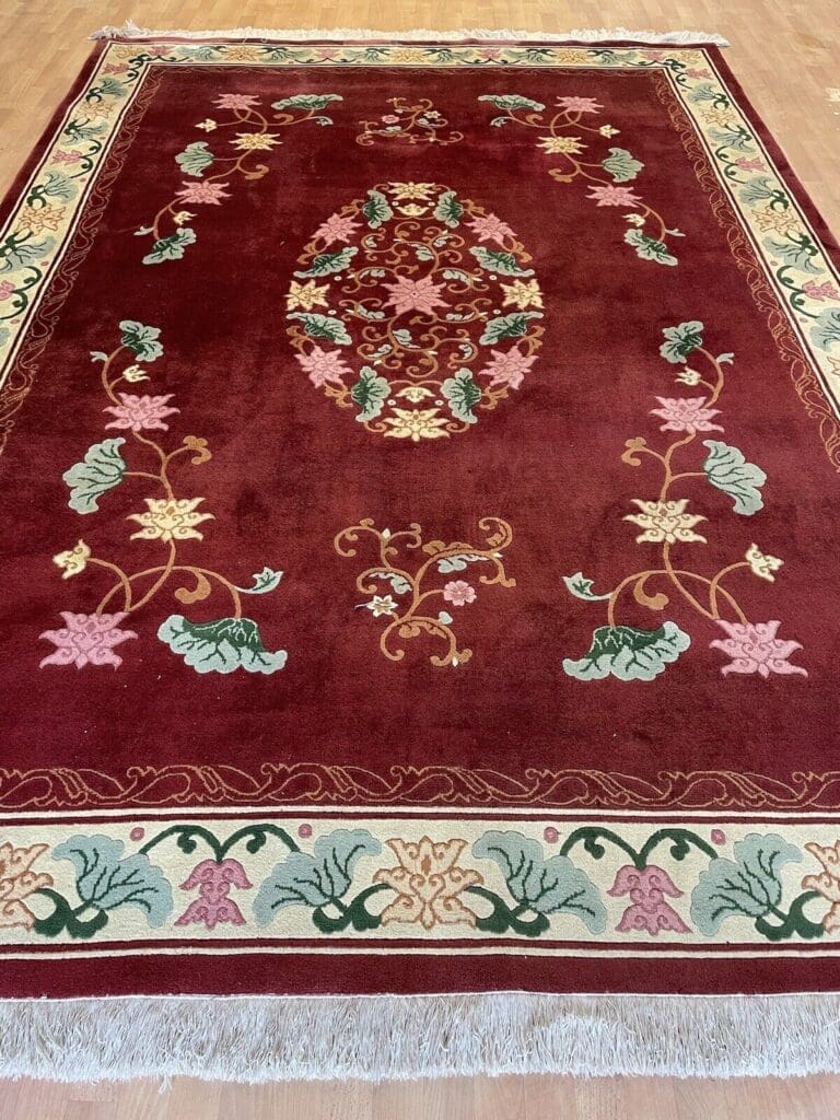 klassischer-peking-chinateppich-350x250-hochflor-2cm-rotes-feld-mit-beiger-2 Orientteppich Peking 350 x 250 cm Wolle handgeknüpft
