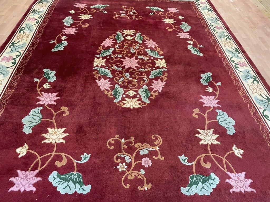 klassischer-peking-chinateppich-350x250-hochflor-2cm-rotes-feld-mit-beiger-6 Orientteppich Peking 350 x 250 cm Wolle handgeknüpft