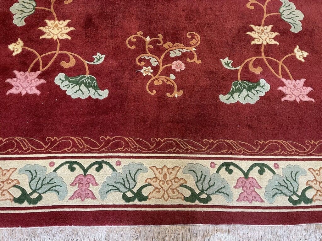 klassischer-peking-chinateppich-350x250-hochflor-2cm-rotes-feld-mit-beiger-7 Orientteppich Peking 350 x 250 cm Wolle handgeknüpft
