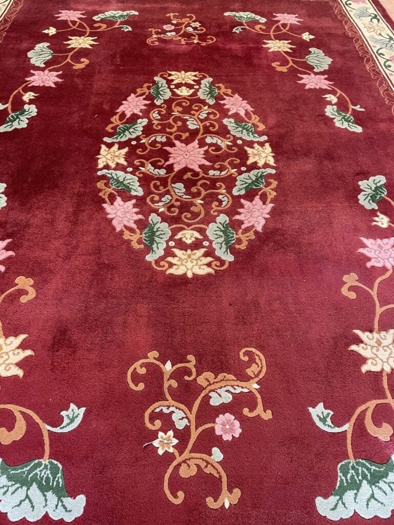 klassischer-peking-chinateppich-350x250-hochflor-2cm-rotes-feld-mit-beiger-8 Orientteppich Peking 350 x 250 cm Wolle handgeknüpft