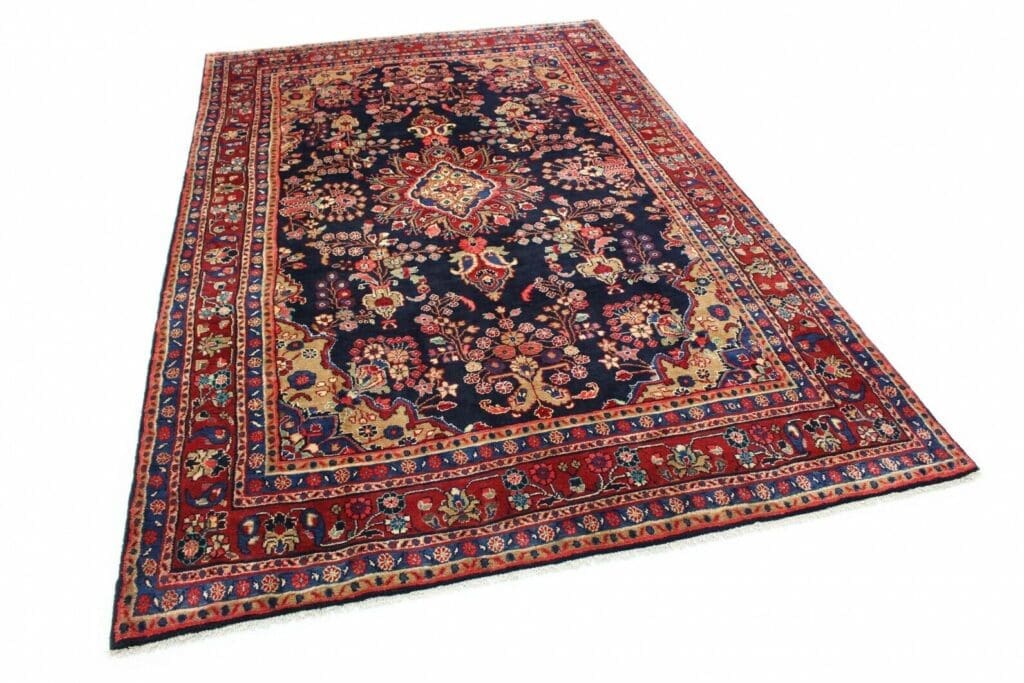 klassischer-orientteppich-hamadan-blau-330x210-cm-florales-design-mit-2 Perserteppich Hamadan 330 x 210 cm Wolle handgeknüpft