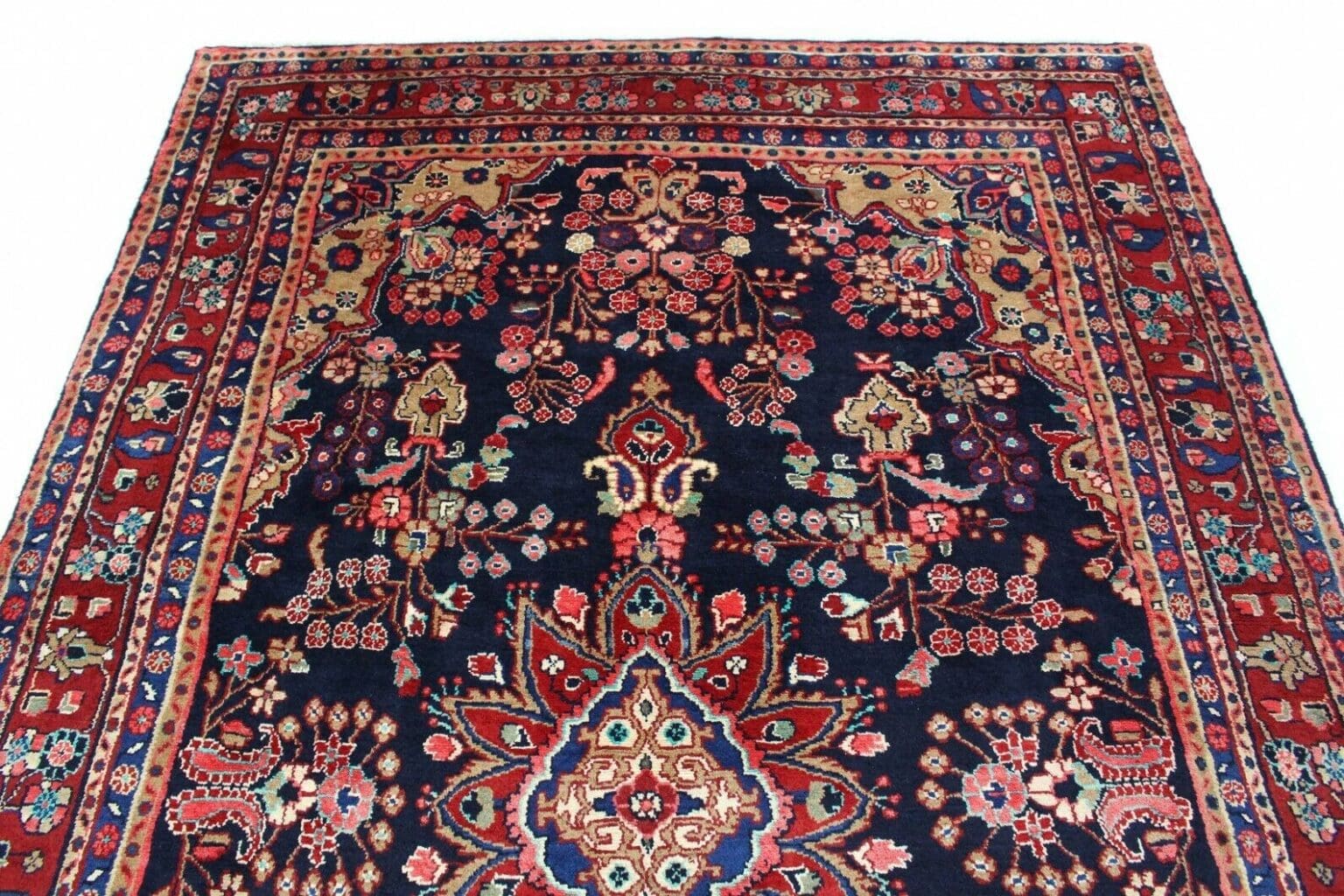 klassischer-orientteppich-hamadan-blau-330x210-cm-florales-design-mit-3 Perserteppich Hamadan 330 x 210 cm Wolle handgeknüpft