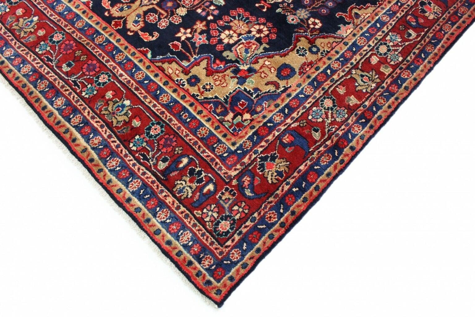 klassischer-orientteppich-hamadan-blau-330x210-cm-florales-design-mit-4 Perserteppich Hamadan 330 x 210 cm Wolle handgeknüpft