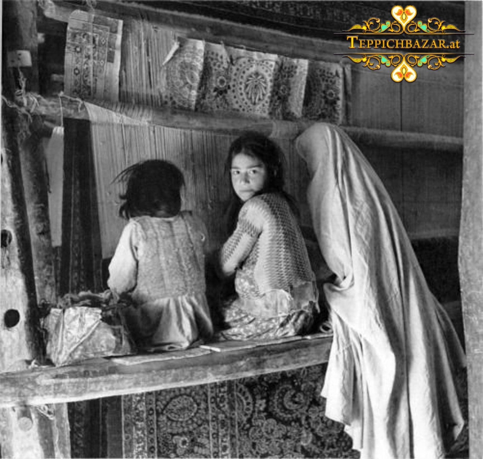 Young weavers in Hamadan, 1922 — photograph by Martin Hürlimann