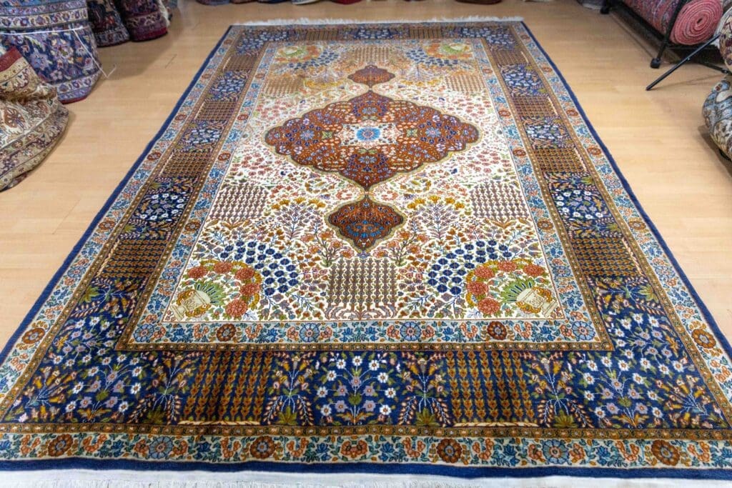 Orientteppich Kaschmir 280x173 cm Seide handgeknüpft (Verkauft)