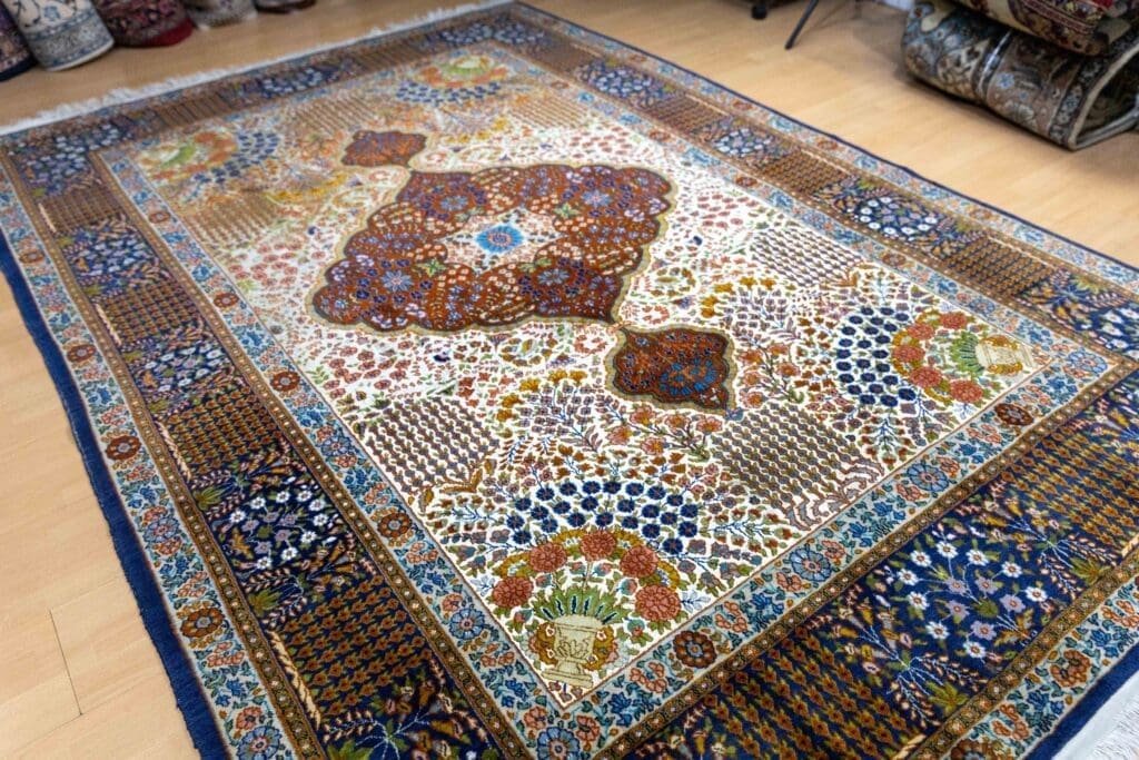 Orientteppich Kaschmir 280x173 cm Seide handgeknüpft (Verkauft)
