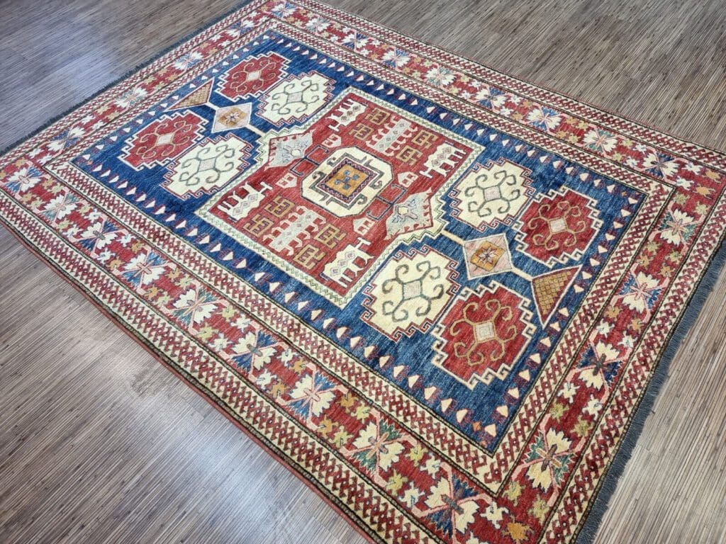 wunderschoner-original-pakistanischer-kazak-teppich-231x175-cm-1-2 Orientteppich Kazak 231 x 175 cm Wolle handgeknüpft