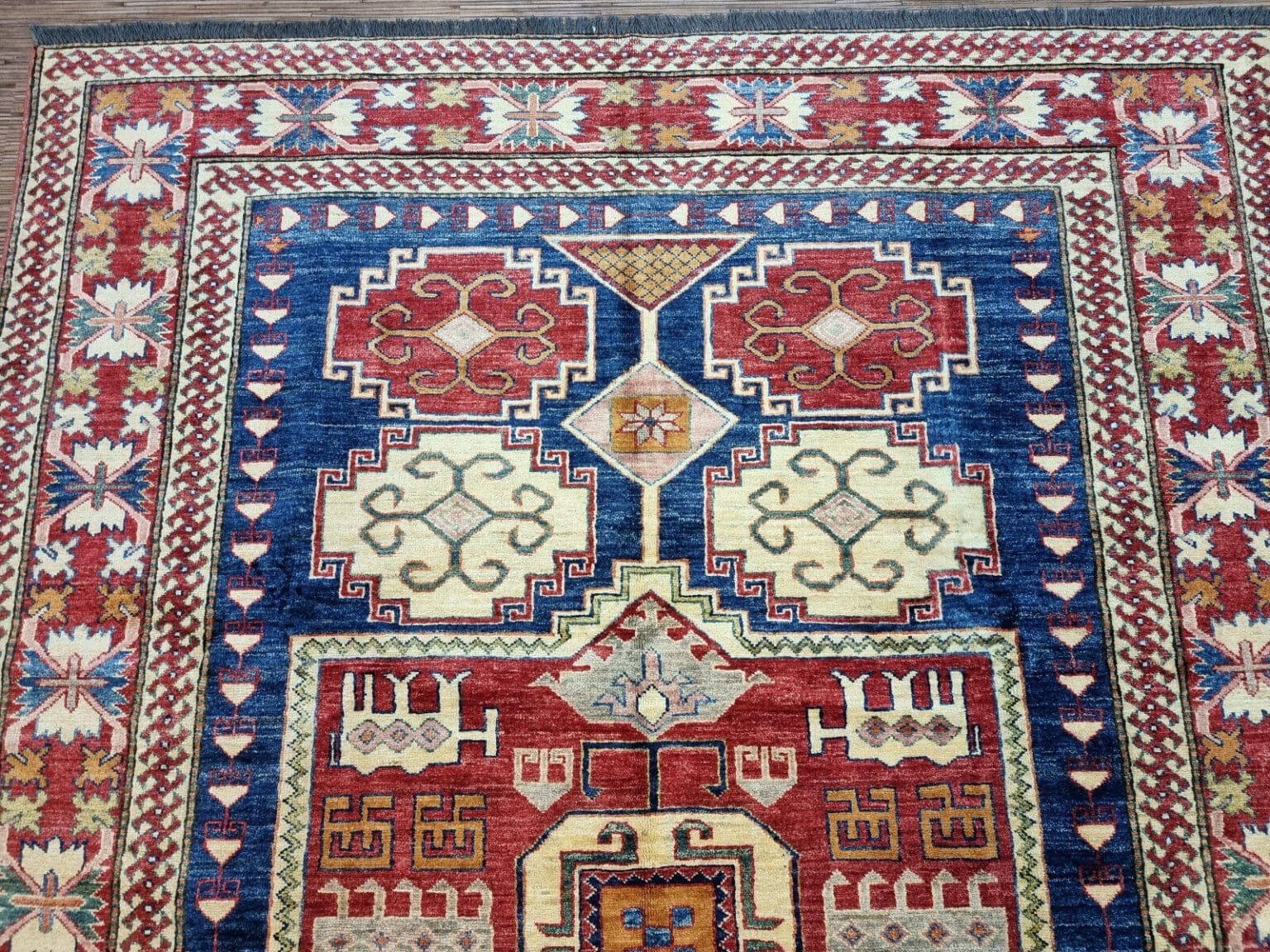 wunderschoner-original-pakistanischer-kazak-teppich-231x175-cm-1-5 Orientteppich Kazak 231 x 175 cm Wolle handgeknüpft