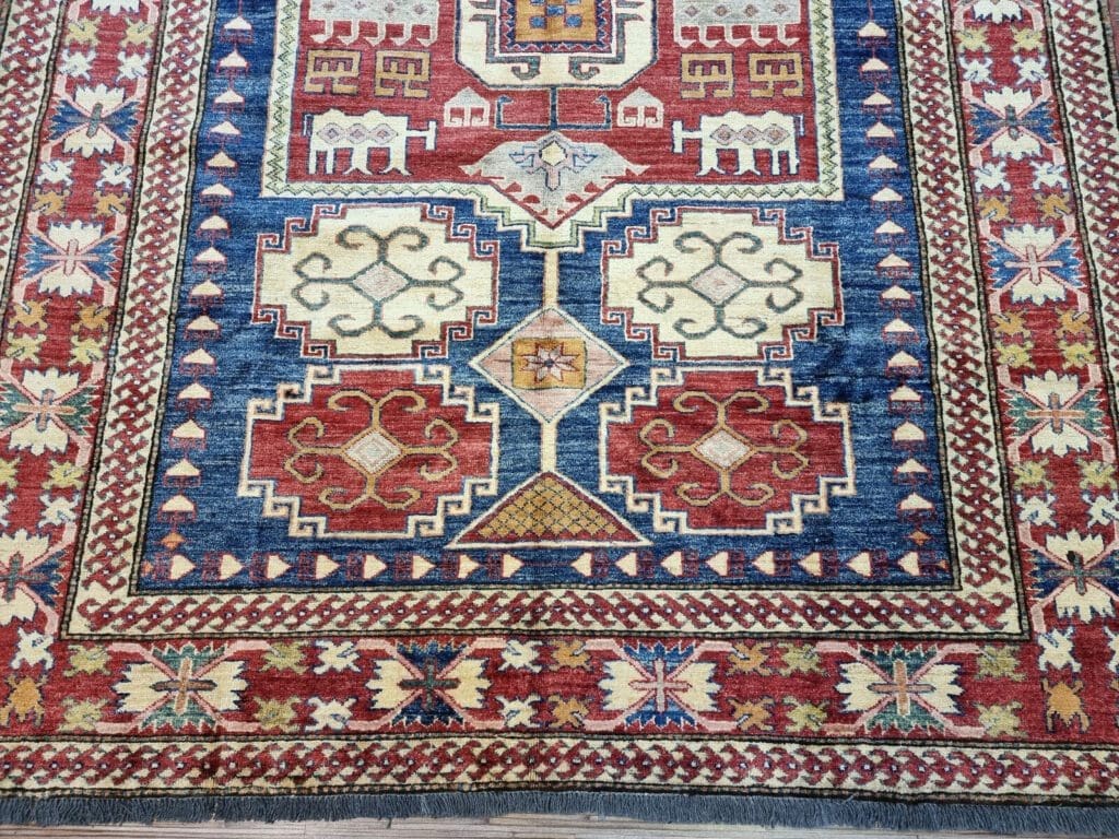 wunderschoner-original-pakistanischer-kazak-teppich-231x175-cm-1-8 Orientteppich Kazak 231 x 175 cm Wolle handgeknüpft