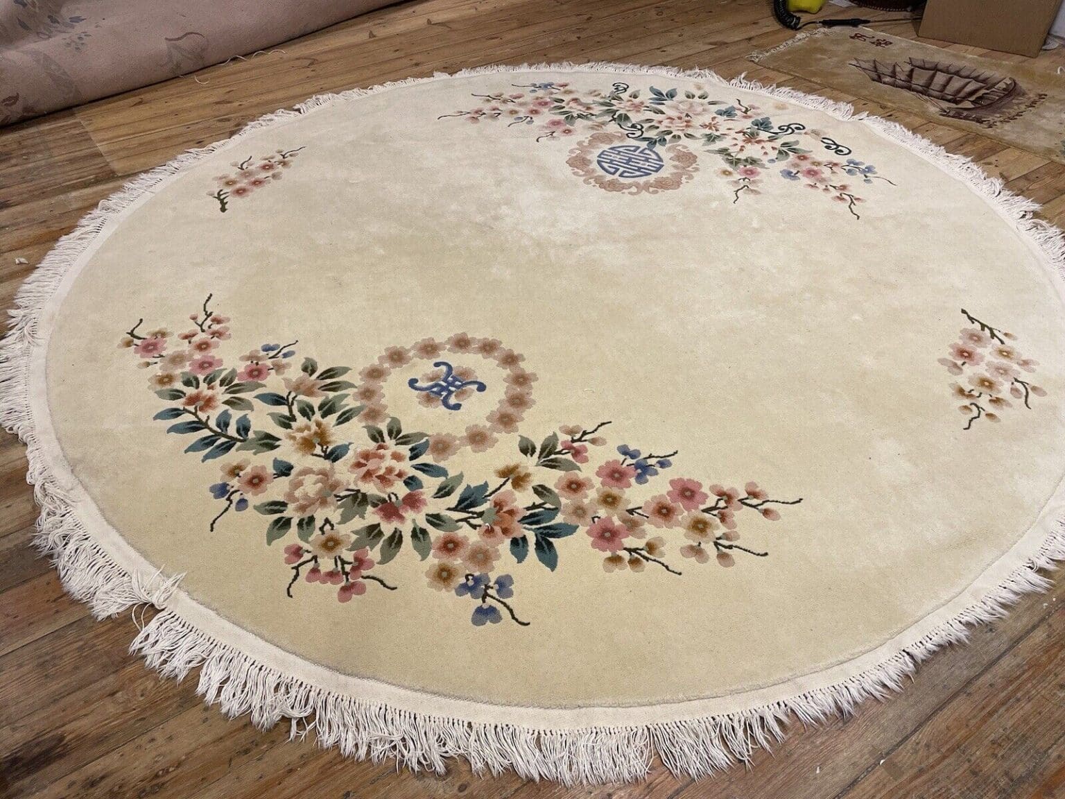 exklusiver-250-cm-runder-perserteppich-top-qualitat-9mm-florhohe-beige-1-4 Perserteppich 250 cm rund Baumwolle handgeknüpft