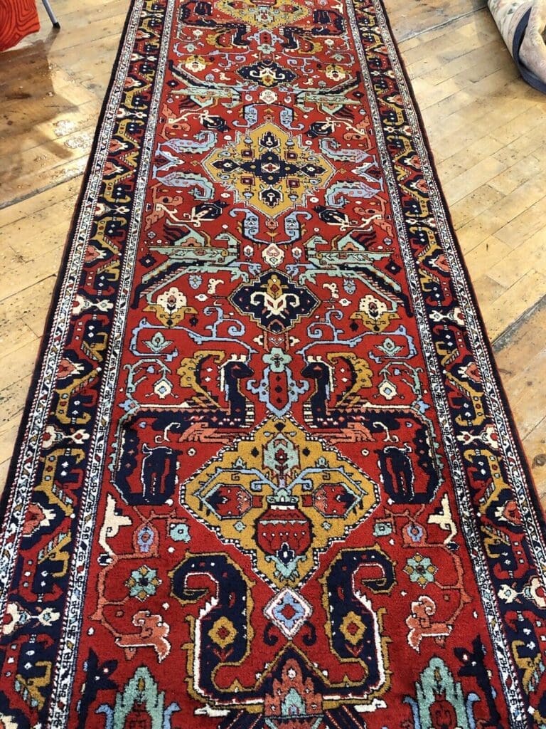 shirwan-antik-400x115-cm-8mm-florhohe-reine-schurwolle-kazak-stil-1-4 Perserteppich Shirwan 400x115 cm Schurwolle Handgeknüpft