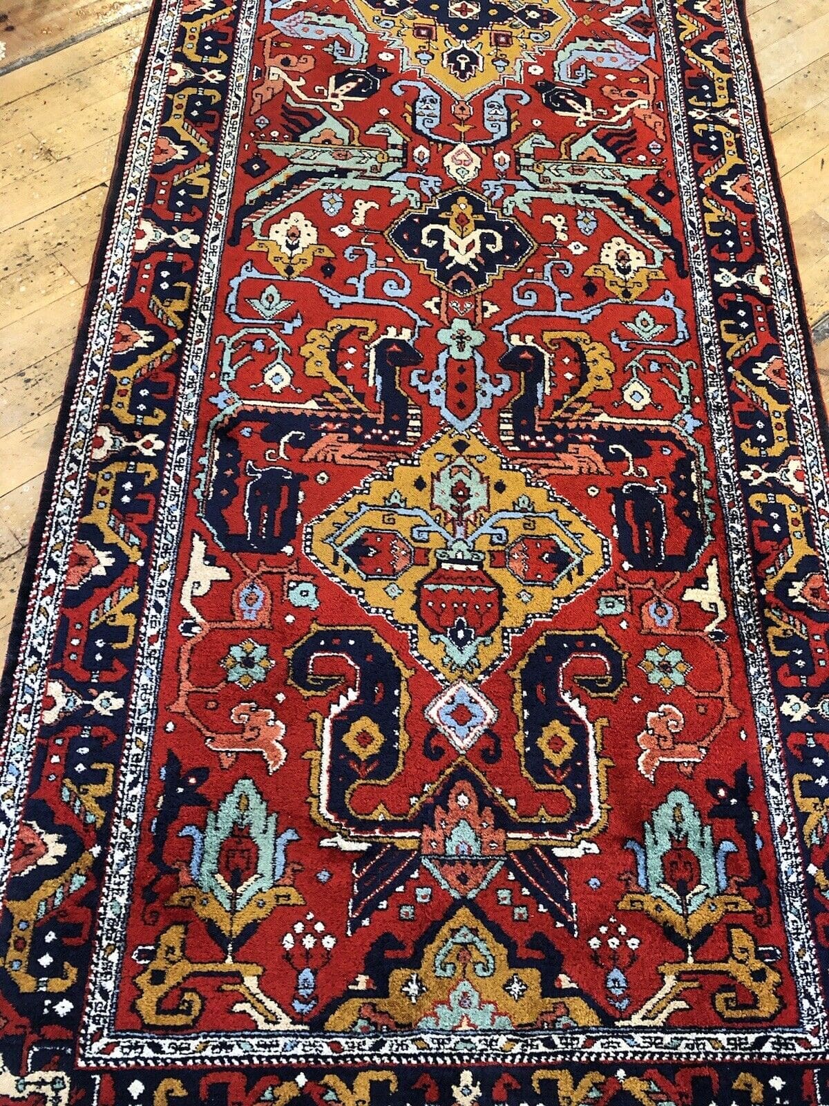 shirwan-antik-400x115-cm-8mm-florhohe-reine-schurwolle-kazak-stil-1-5 Perserteppich Shirwan 400x115 cm Schurwolle Handgeknüpft