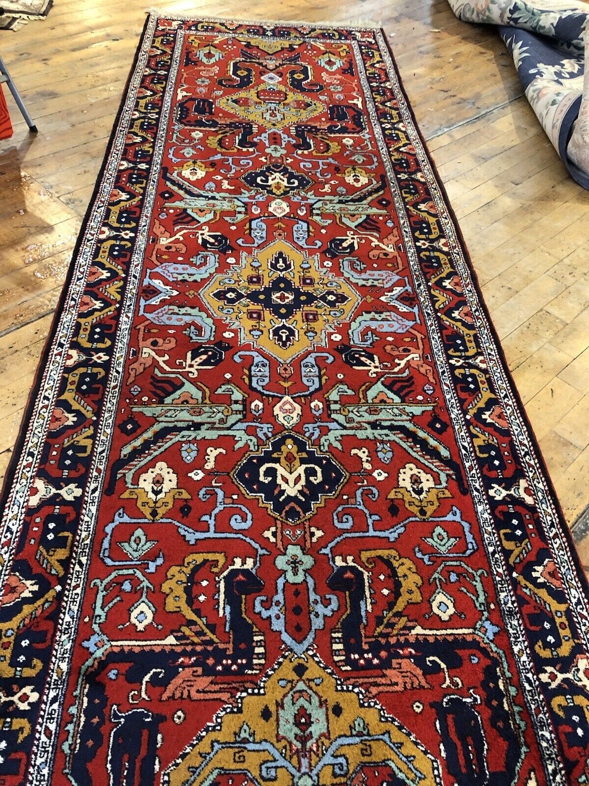 shirwan-antik-400x115-cm-8mm-florhohe-reine-schurwolle-kazak-stil-1-6 Perserteppich Shirwan 400x115 cm Schurwolle Handgeknüpft