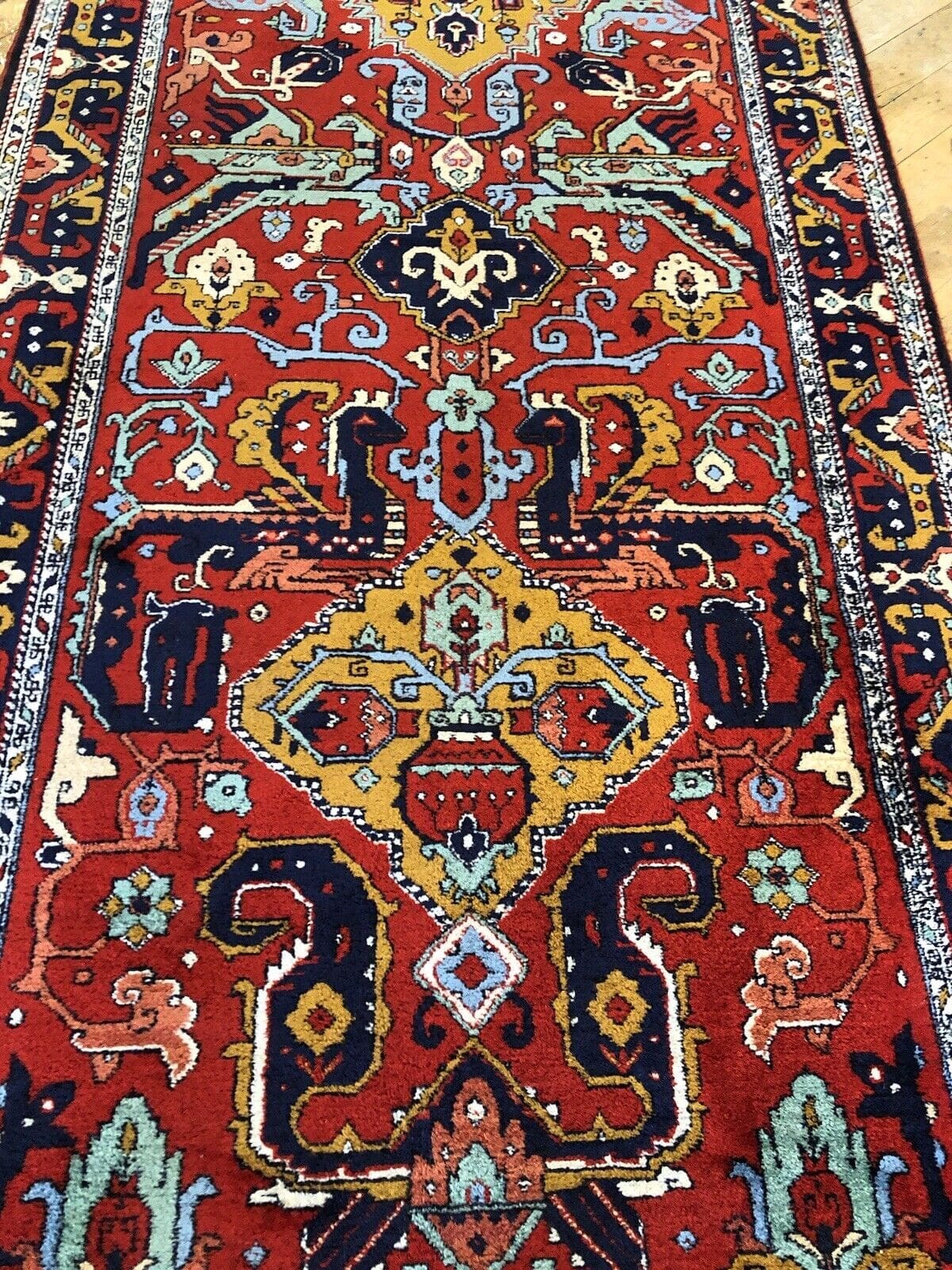 shirwan-antik-400x115-cm-8mm-florhohe-reine-schurwolle-kazak-stil-1-7 Perserteppich Shirwan 400x115 cm Schurwolle Handgeknüpft