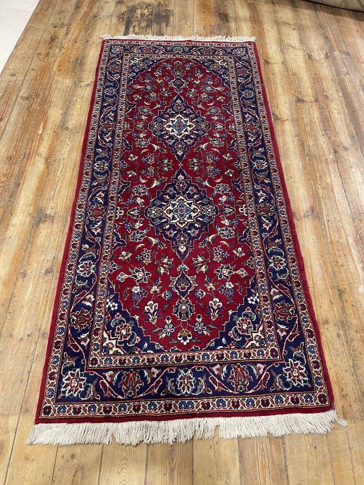 Perserteppich Kashan 200 x 90 cm Baumwolle handgeknüpft