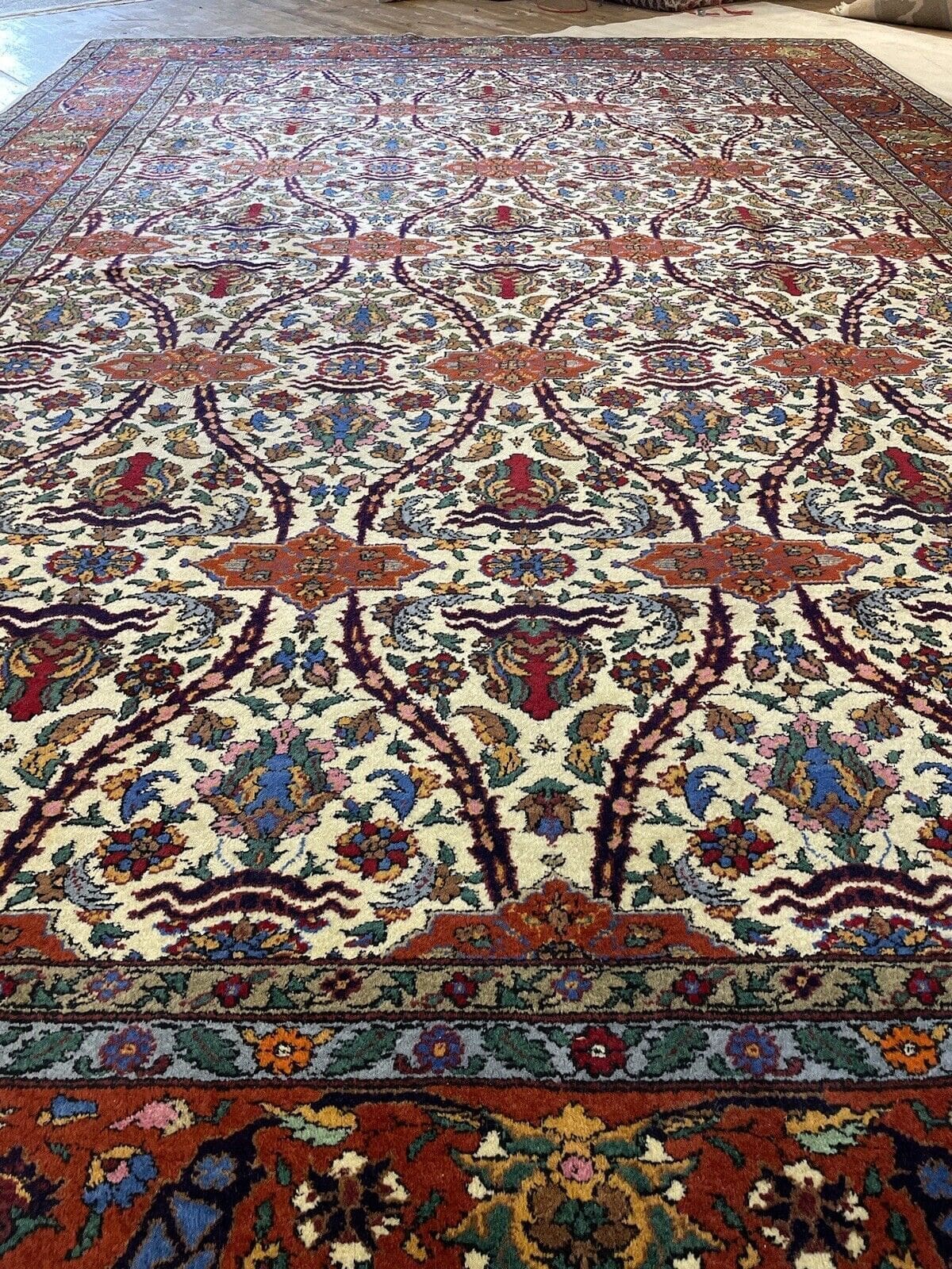 antiker-hochwertiger-perserteppich-maschad-420x290-cm-seltenes-design-mit-5 Perserteppich Maschad 420 x 290 cm Wolle handgeknüpft
