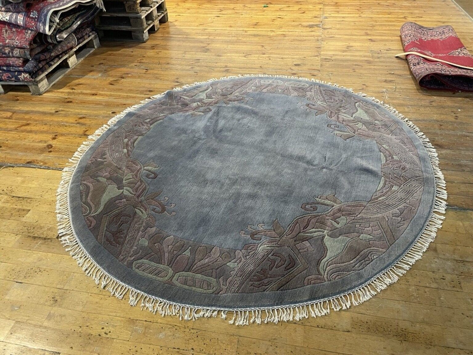 runder-perserteppich-230-cm-royal-peking-muster-in-grun-blau-und-petrol-4 Orientteppich Nepal 230 cm Wolle handgeknüpft