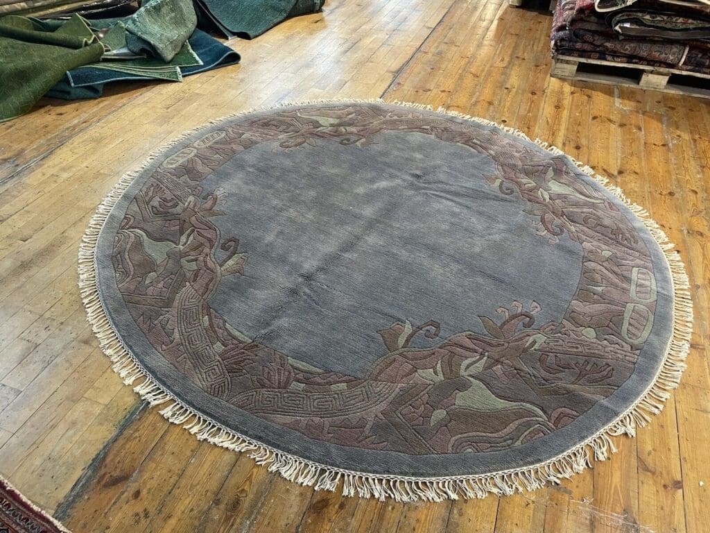 runder-perserteppich-230-cm-royal-peking-muster-in-grun-blau-und-petrol-5 Orientteppich Nepal 230 cm Wolle handgeknüpft
