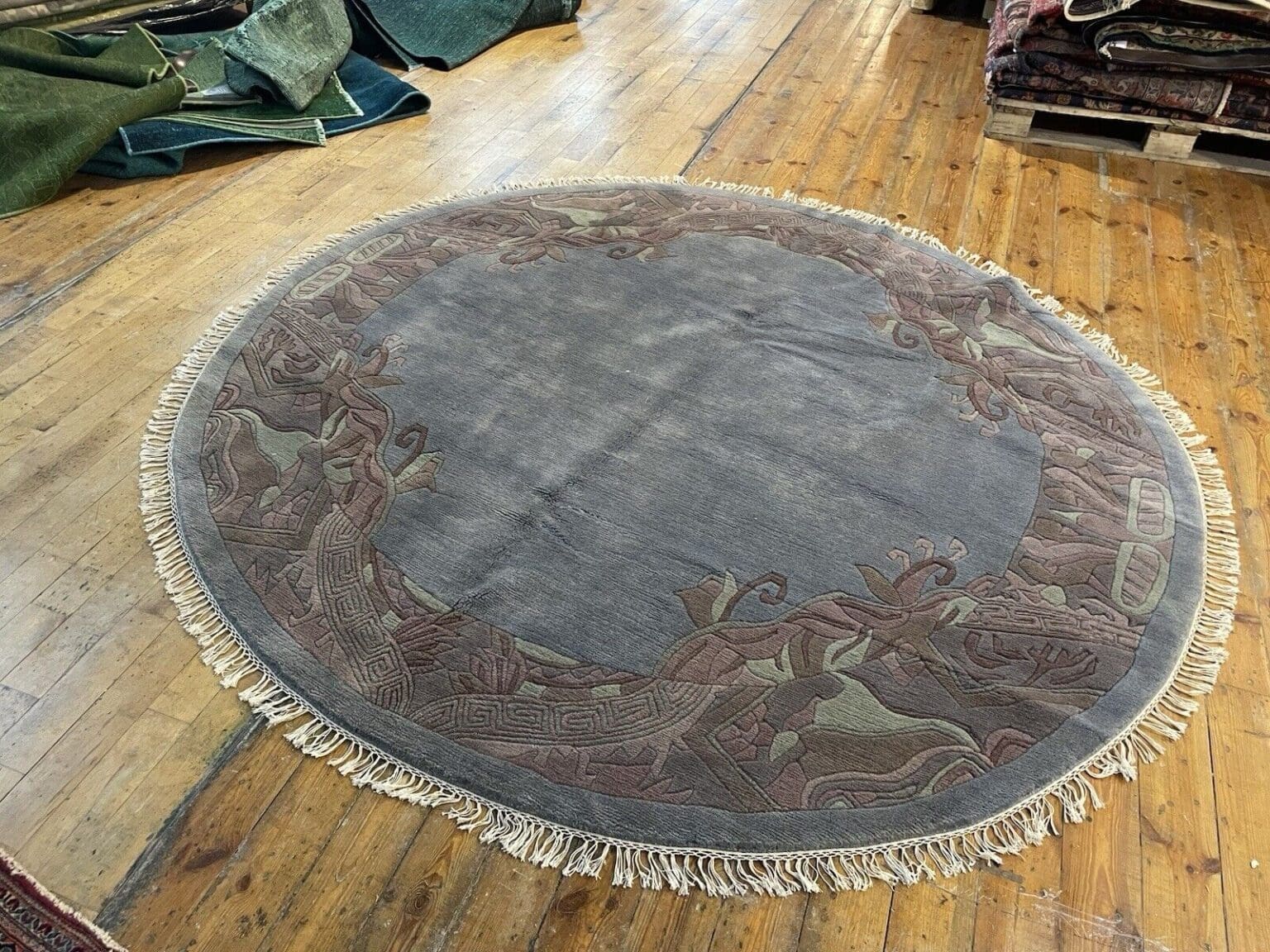 runder-perserteppich-230-cm-royal-peking-muster-in-grun-blau-und-petrol-5 Orientteppich Nepal 230 cm Wolle handgeknüpft