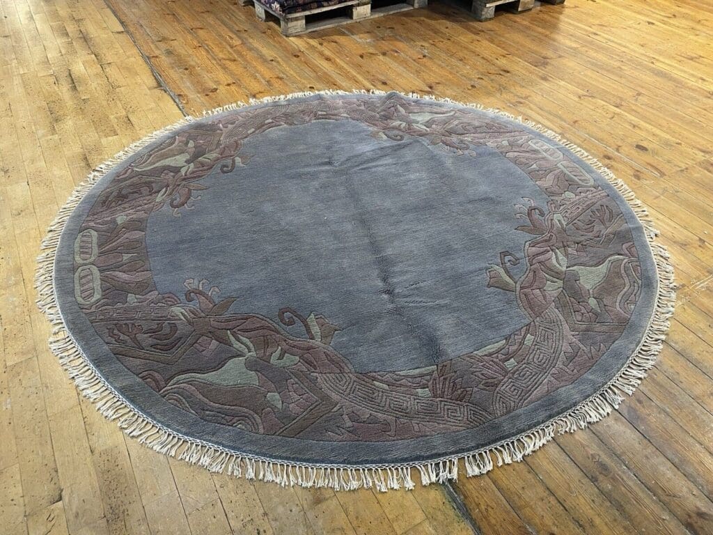 runder-perserteppich-230-cm-royal-peking-muster-in-grun-blau-und-petrol-7 Orientteppich Nepal 230 cm Wolle handgeknüpft