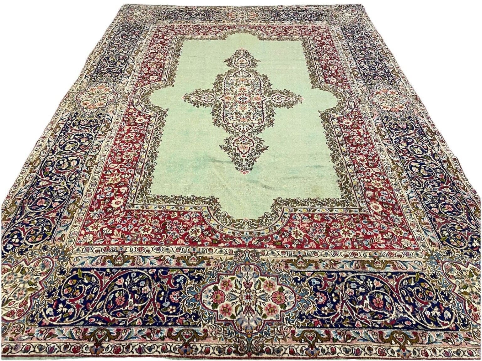 antiker-kerman-perserteppich-350x250-cm-extrem-fein-geknupft-florhohe-4mm-1-2 Perserteppich Kerman 350 x 250 cm Wolle handgeknüpft