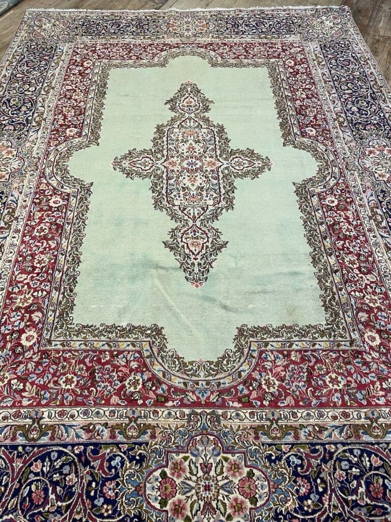 antiker-kerman-perserteppich-350x250-cm-extrem-fein-geknupft-florhohe-4mm-1-5 Perserteppich Kerman 350 x 250 cm Wolle handgeknüpft