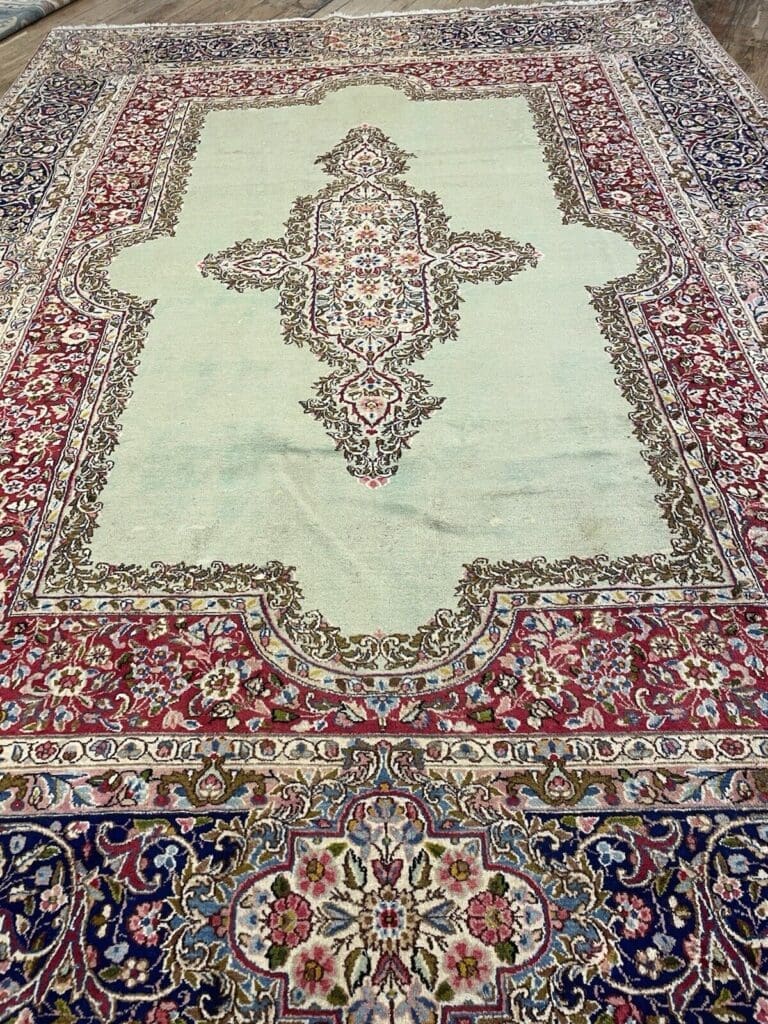 antiker-kerman-perserteppich-350x250-cm-extrem-fein-geknupft-florhohe-4mm-1-7 Perserteppich Kerman 350 x 250 cm Wolle handgeknüpft