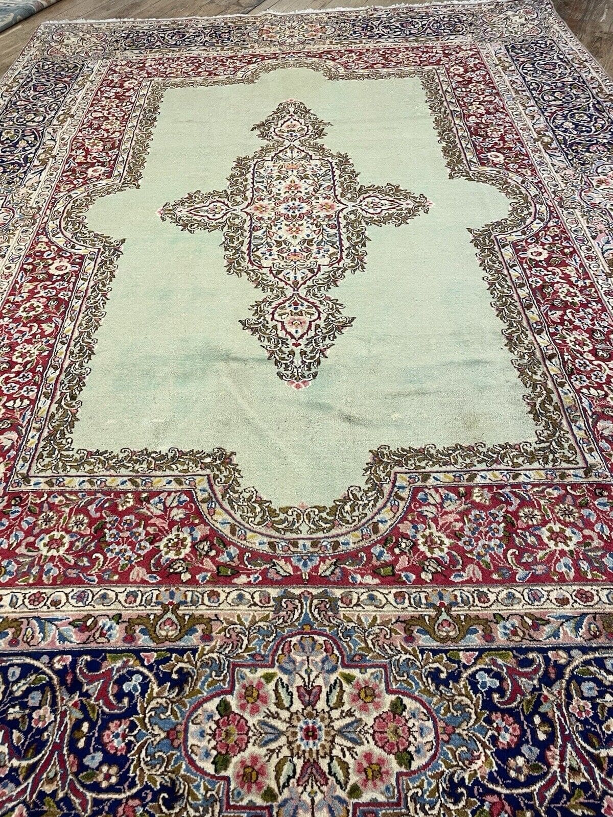 antiker-kerman-perserteppich-350x250-cm-extrem-fein-geknupft-florhohe-4mm-1-7 Perserteppich Kerman 350 x 250 cm Wolle handgeknüpft