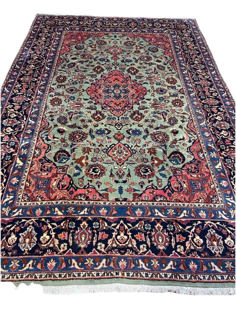 perserteppich-305x205-cm-medaillon-muster-in-lebendigem-grun-8-mm-2 Perserteppich 305x205 cm Wolle handgeknüpft
