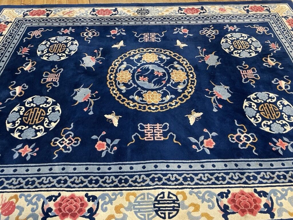antiker-peking-teppich-250x350-cm-100-wolle-pao-tau-design-petrol-blau-1-1 Orientteppich Peking 250 x 350 cm Wolle handgeknüpft