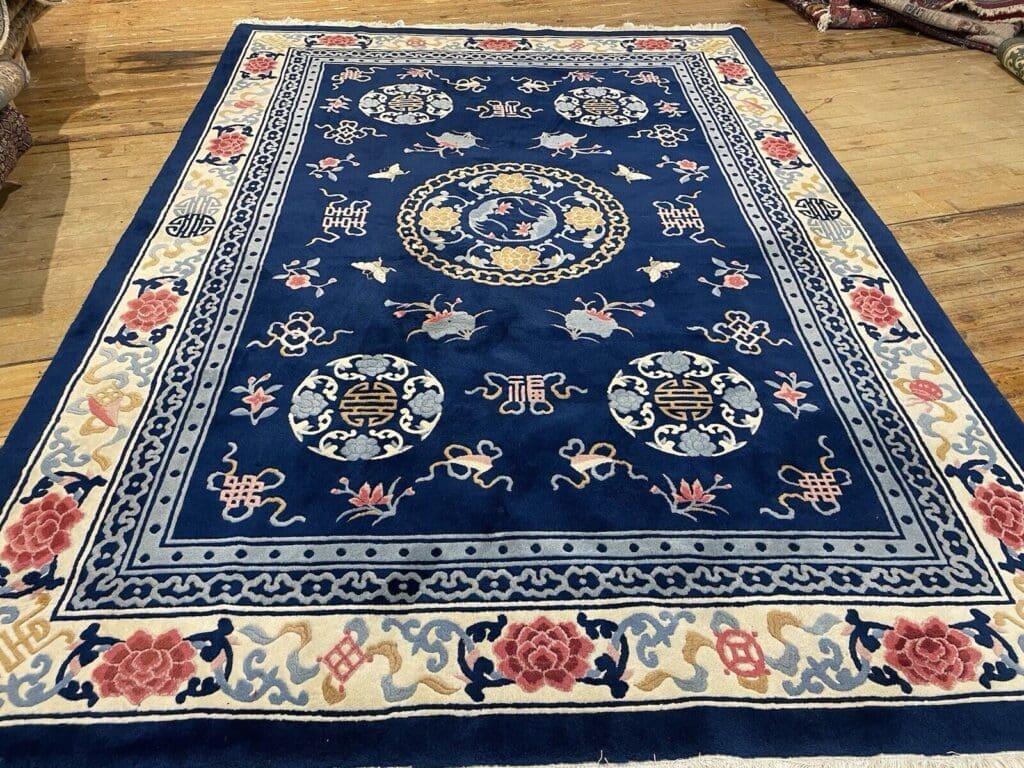 antiker-peking-teppich-250x350-cm-100-wolle-pao-tau-design-petrol-blau-1-2 Orientteppich Peking 250 x 350 cm Wolle handgeknüpft