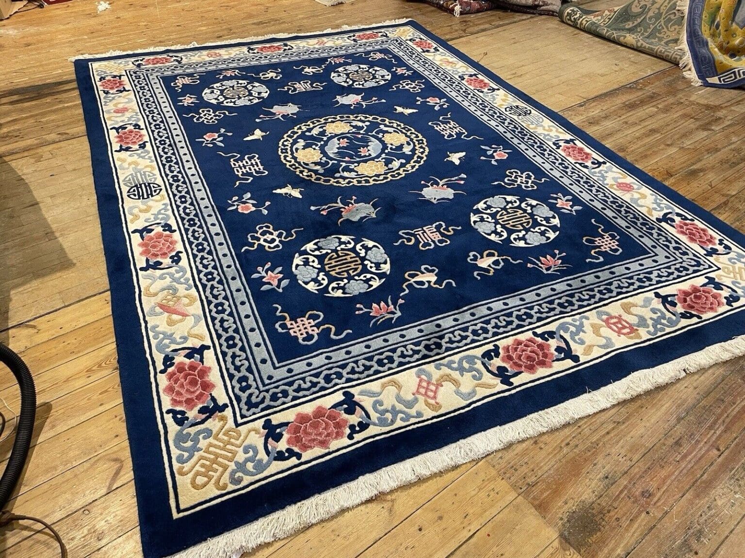antiker-peking-teppich-250x350-cm-100-wolle-pao-tau-design-petrol-blau-1-3 Orientteppich Peking 250 x 350 cm Wolle handgeknüpft