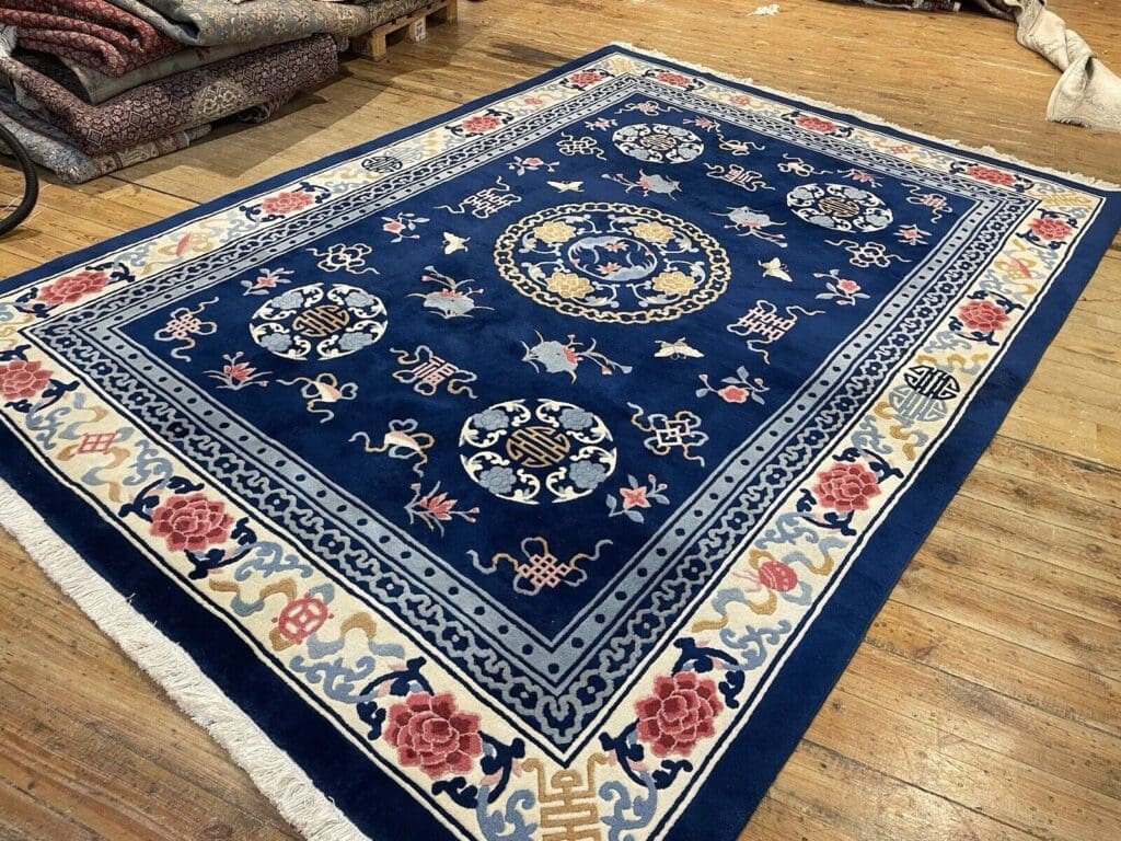 antiker-peking-teppich-250x350-cm-100-wolle-pao-tau-design-petrol-blau-1-6 Orientteppich Peking 250 x 350 cm Wolle handgeknüpft