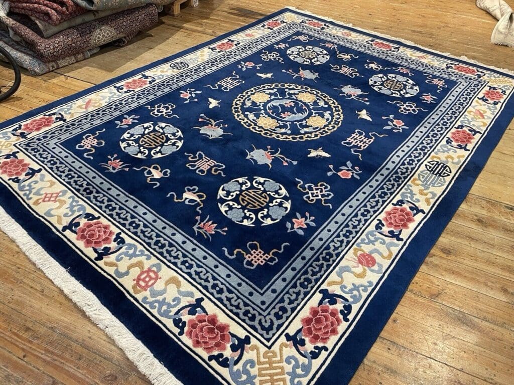 antiker-peking-teppich-250x350-cm-100-wolle-pao-tau-design-petrol-blau-1-7 Orientteppich Peking 250 x 350 cm Wolle handgeknüpft