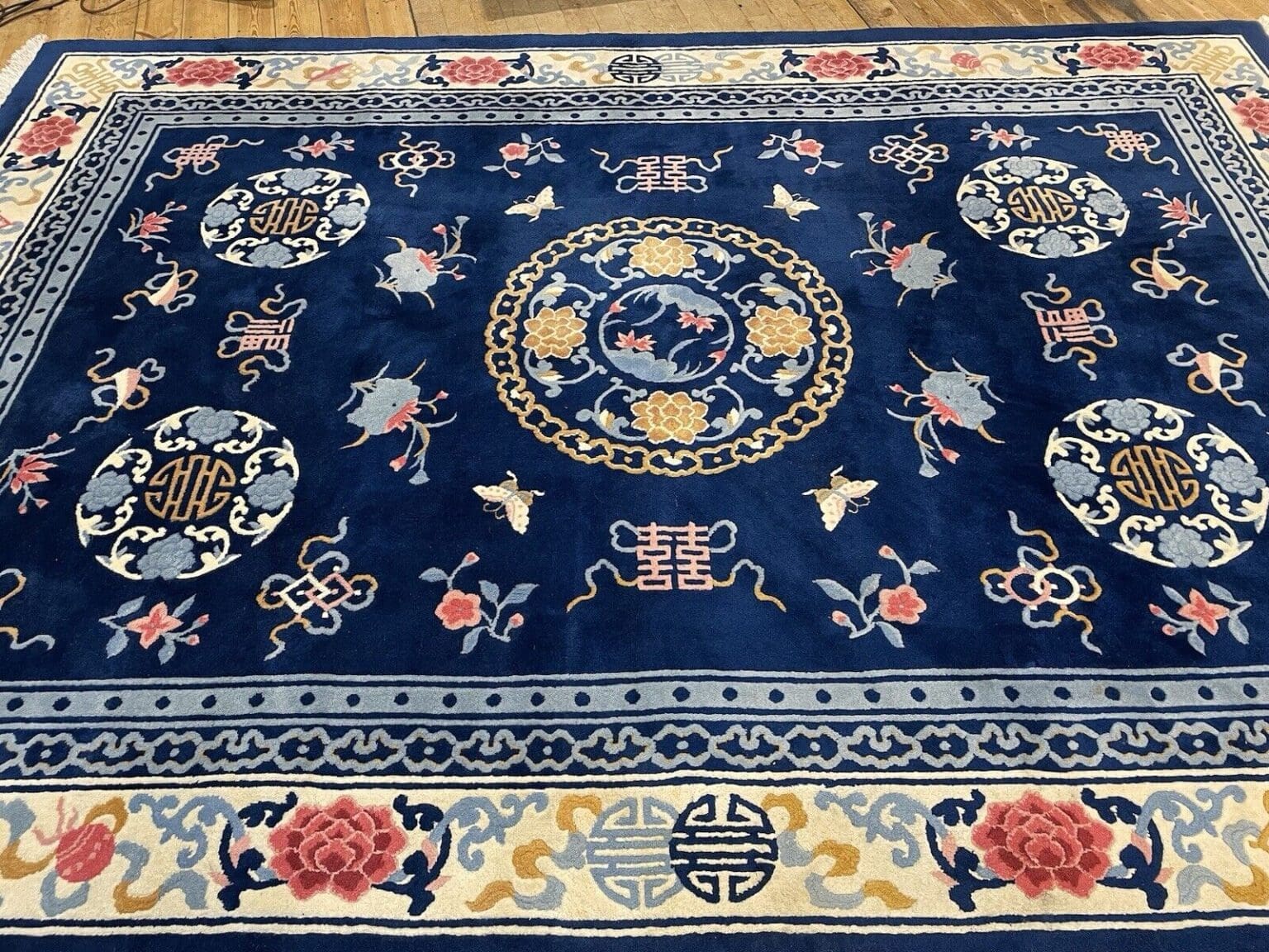 antiker-peking-teppich-250x350-cm-100-wolle-pao-tau-design-petrol-blau-1-9 Orientteppich Peking 250 x 350 cm Wolle handgeknüpft