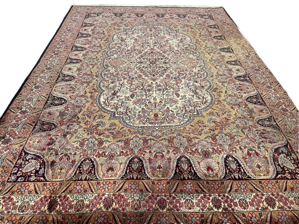 seltener-bunter-perserteppich-350x255cm-extrem-feiner-kashmir-100-1-1 Perserteppich Kashmir 350 x 255 cm Wolle handgeknüpft