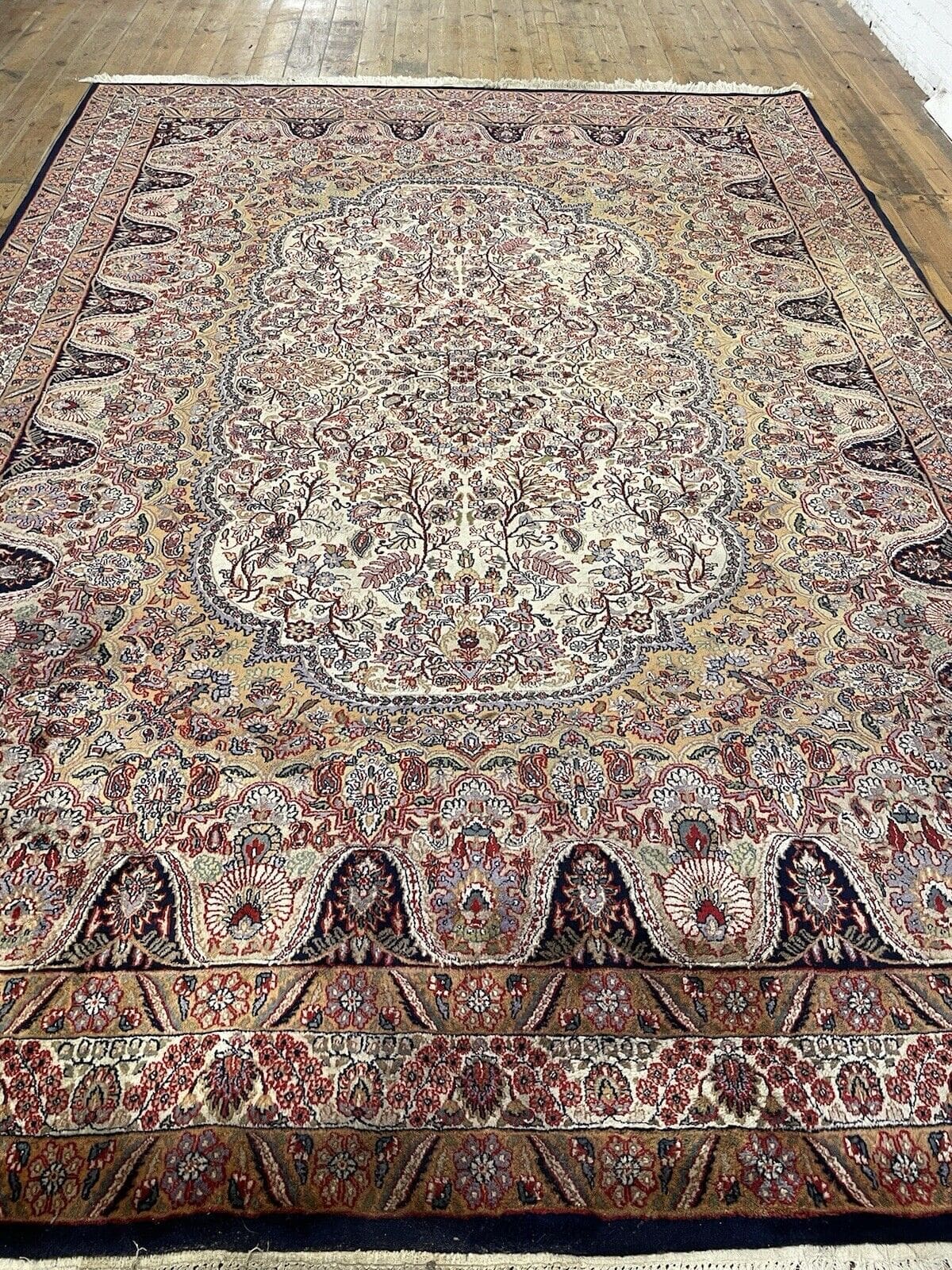 seltener-bunter-perserteppich-350x255cm-extrem-feiner-kashmir-100-1-2 Perserteppich Kashmir 350 x 255 cm Wolle handgeknüpft