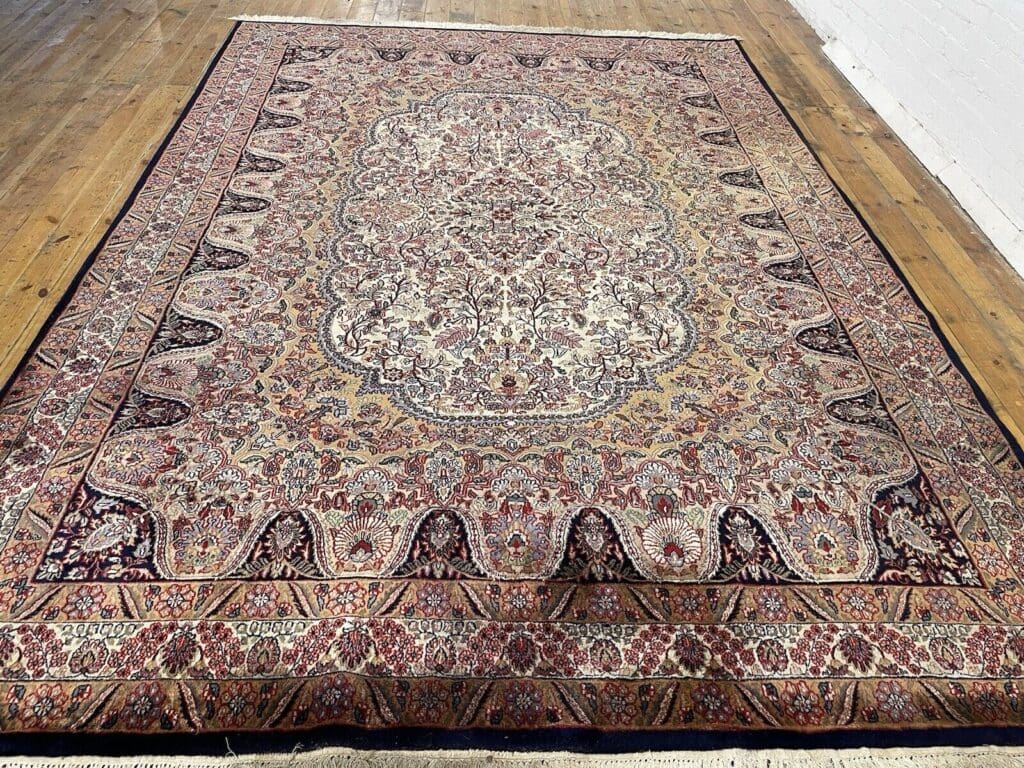 seltener-bunter-perserteppich-350x255cm-extrem-feiner-kashmir-100-1-3 Perserteppich Kashmir 350 x 255 cm Wolle handgeknüpft