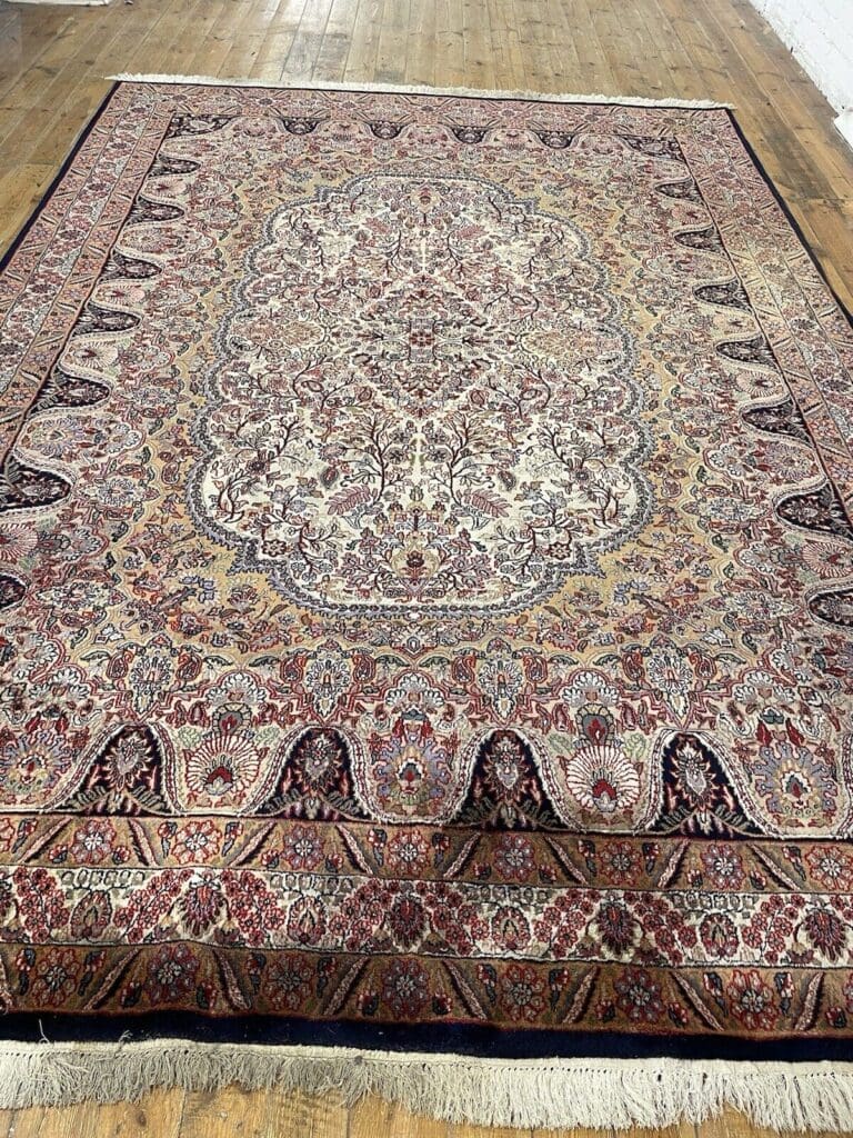 seltener-bunter-perserteppich-350x255cm-extrem-feiner-kashmir-100-1-4 Perserteppich Kashmir 350 x 255 cm Wolle handgeknüpft